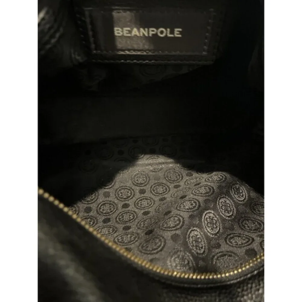 Beanpole Black‎ Pebbled Leather Satchel Crossbody Bag Gold Hardware Suede Trim